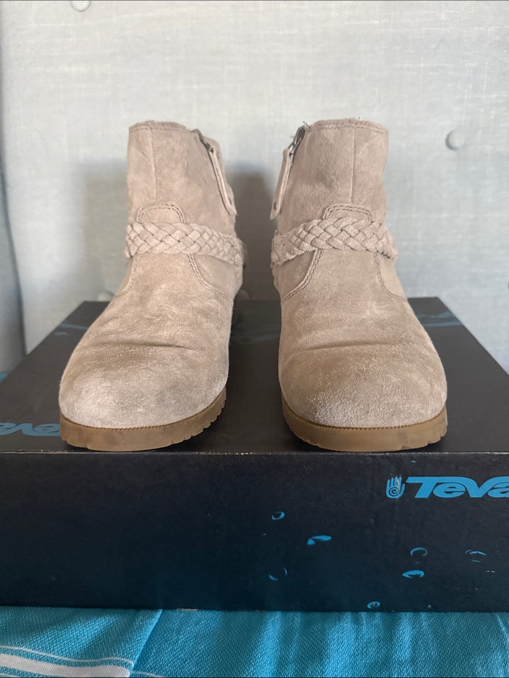 Teva Women's Suede Braided Ankle Booties - Light Taupe